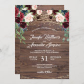 ブルグンディ素朴マルサラフローラ結婚式招待状 招待状 (正面/裏面)