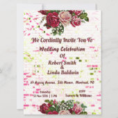 ブルグンディ素朴マルーンバラフローラ結婚ズ 招待状 (正面)