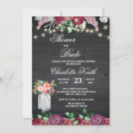 ブルグンディ素朴メイソンジャールライツブライダルシャワー 招待状