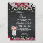 ブルグンディ素朴メイソンジャールライツブライダルシャワー 招待状 (正面/裏面)