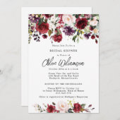 ブルグンディ素朴レッドフローラブライダルシャワー 招待状 (正面/裏面)