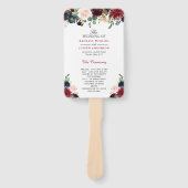 ブルグンディ素朴レッドブルーフローラ結婚式 プログラム ハンドファン (正面)