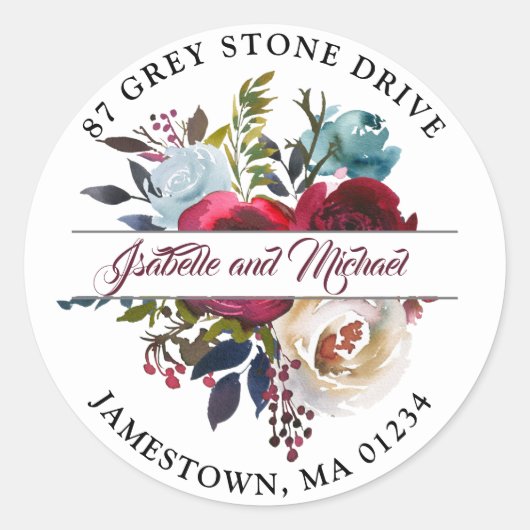 ブルグンディ素朴レッド差出人住所ラベル ラウンドシール (正面)