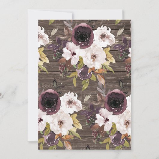 ブルグンディ素朴ワインアイボリーフローラブライダルシャワー 招待状 (裏面)