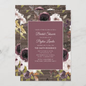 ブルグンディ素朴ワインアイボリーフローラブライダルシャワー 招待状 (正面/裏面)