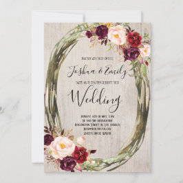 ブルグンディ素朴牡丹フローラ結婚式招待状 招待状