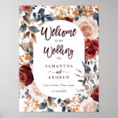 ブルグンディ素朴秋フローラボホ結婚の歓迎 ポスター (正面)