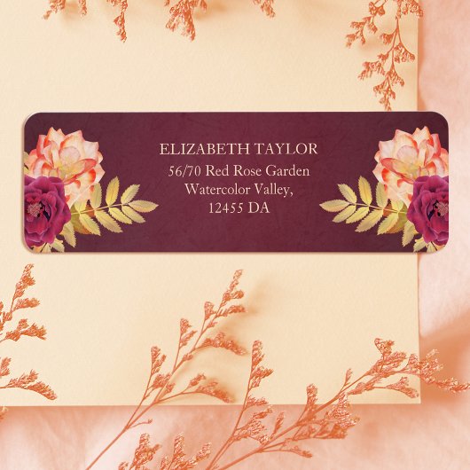 ブルグンディ素朴秋ボホフローラズ結婚アドレス ラベル