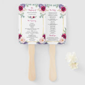 ブルグンディ素朴赤面ネイビーフローラ結婚式 プログラム ハンドファン (正面&裏面)