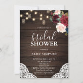 ブルグンディ素朴赤面フローラブライダルシャワー 招待状 (正面)