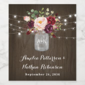 ブルグンディ素朴赤面フローラメイスンジャー結婚ズ ワインラベル (シングルラベル)