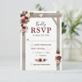 ブルグンディ素朴赤面フローラ結婚のアーチ反応 出欠カード (スタンド正面)