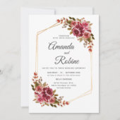 ブルグンディ素朴赤面フローラ結婚式招待状 招待状 (正面)