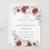 ブルグンディ素朴赤面牡丹バラフローラ結婚ズ 招待状 (正面)