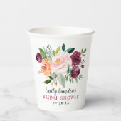 ブルグンディ素朴赤面秋フローラブライダルシャワー 紙コップ (裏面)