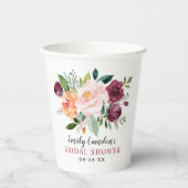 ブルグンディ素朴赤面秋フローラブライダルシャワー 紙コップ (正面)