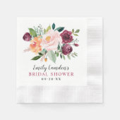 ブルグンディ素朴赤面秋フローラブライダルシャワー 縁ありカクテルナプキン (正面)