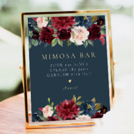 ブルグンディ素朴&ネイビーブルーフローラミモサバーサイン ポスター