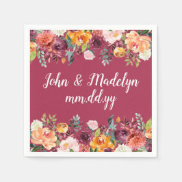 ブルグンディ結婚のサービエパーソナライズされたットフローラ スタンダードカクテルナプキン