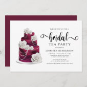 ブルグンディ結婚ズケーキブライダルシャワーティーパーティー 招待状 (正面/裏面)