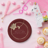 ブルグンディ結婚マルーン金ゴールドフローラリースブライダル ペーパープレート (パーティー)