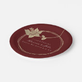 ブルグンディ結婚マルーン金ゴールドフローラリースブライダル ペーパープレート (アングル)