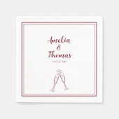 ブルグンディ縁どシャンパンミニマ結婚リスト スタンダードカクテルナプキン (正面)