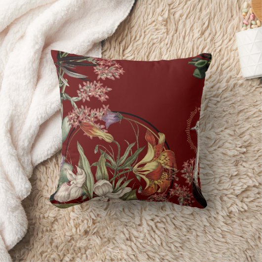 ブルグンディ芸術的タイガーリリーフローラデザイン クッション (ブランケット)