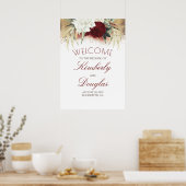 ブルグンディ赤と白金ゴールド結婚の歓迎サイン ポスター (キッチン)