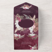 ブルグンディ赤面フローラパンパスグ結婚ラスズ オールインワン招待状 (外側)