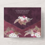 ブルグンディ赤面フローラパンパスグ結婚ラスズ オールインワン招待状 (裏面)