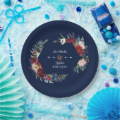 ブルグンディ魅力的ブルーフローラリースガールバプテスマ ペーパープレート (パーティー)