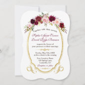 ブルグンディ魅力的マルサラフローラ秋の結婚式 招待状 (正面)