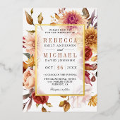 ブルグ素朴ンディ・テラコッタフローラ結婚ズ金ゴールド 箔招待状 (正面)