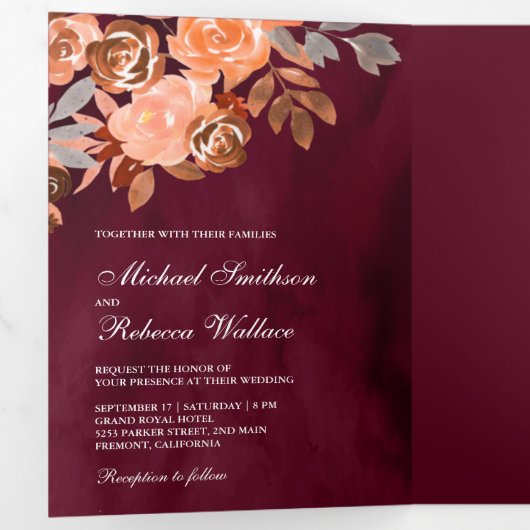 ブルグ素朴ン自然ディフローラ結婚ズ 三つ折り招待状 (内部最初)