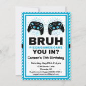 ブルゲーマーパーソナライズされたピザパーティー誕生日 招待状 (正面)