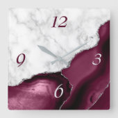 ブルゴエレガントンディアゲートシルバーグリッター大理石 スクエア壁時計 (正面)