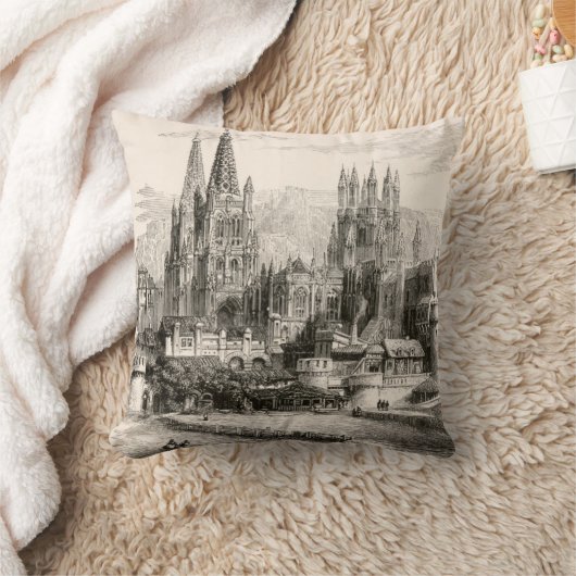 ブルゴスのカテドラルのスペインの城のゴシック様式尖塔のヴィンテージ クッション (ブランケット)