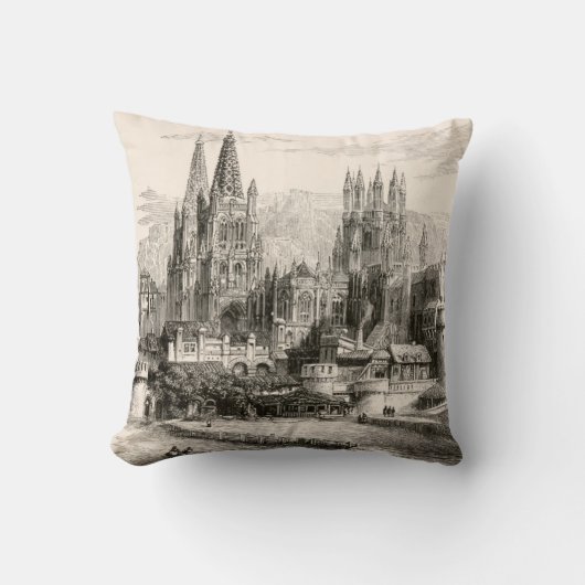 ブルゴスのカテドラルのスペインの城のゴシック様式尖塔のヴィンテージ クッション (正面)