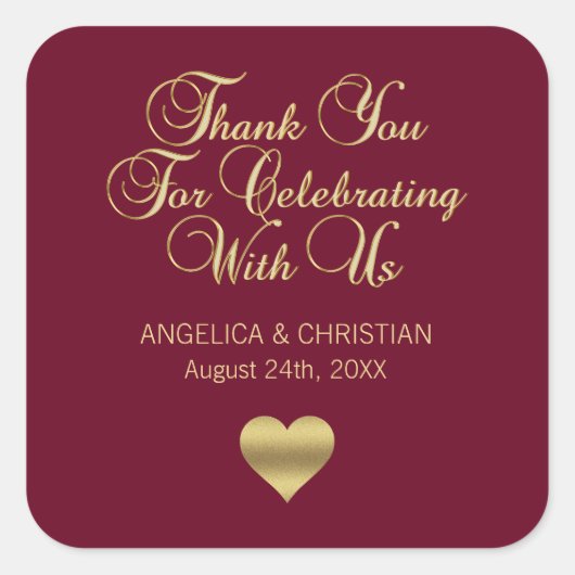 ブルゴパーソナライズされたンディ・金ゴールド・サン結婚キュー スクエアシール (正面)