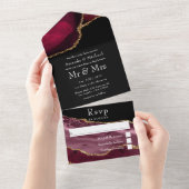 ブルゴンディと金ゴールド結婚のオールインワンインビタット オールインワン招待状 (貼ってはがせる)