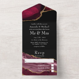 ブルゴンディと金ゴールド結婚のオールインワンインビタット オールインワン招待状