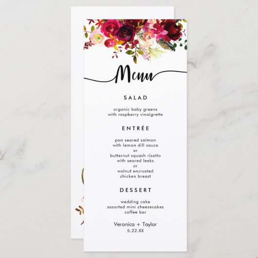 ブルゴンディシンプルフローラ3コース結婚のメニュー メニュー (正面/裏面)
