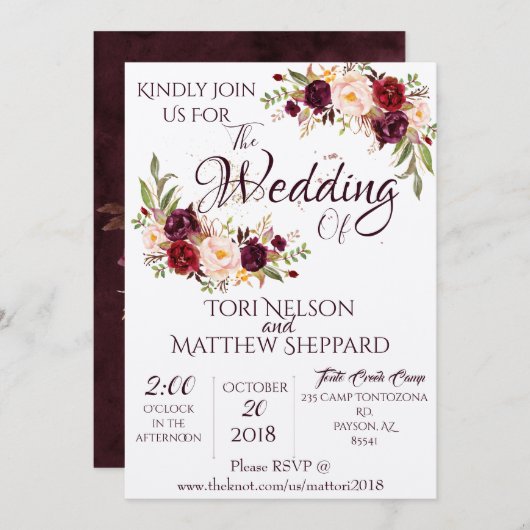 ブルゴンディフローラ絵を描水 – シンプル線 招待状 (正面/裏面)