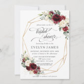 ブルゴンディレッドアイボリーフローラブライダルシャワー幾何学  招待状 (正面)