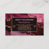 ブルゴンディレッドアンド金ゴールドフェイクグリッターマーブルアゲート 名刺 (裏面)