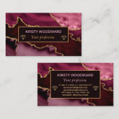 ブルゴンディレッドアンド金ゴールドフェイクグリッターマーブルアゲート 名刺 (正面/裏面)