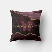 ブルゴンディレッド&金ゴールドフェイクグリッターマーブルアゲート クッション (裏面)