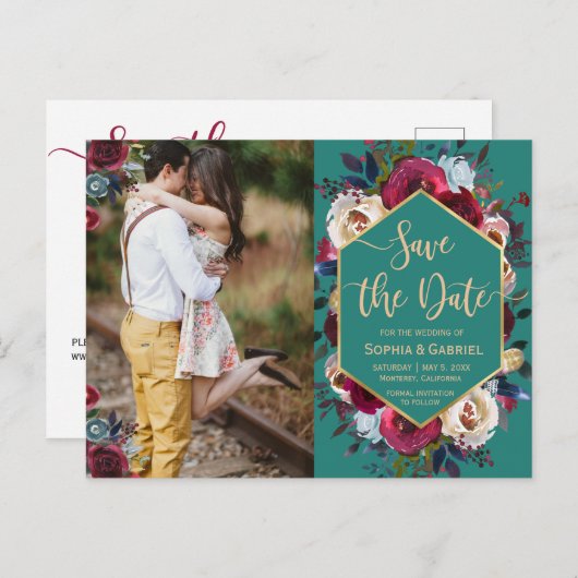 ブルゴンディ海軍のフローラ，緑の写真に日付を保存 案内ポストカード (正面/裏面)