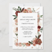 ブルゴンディ素朴フローラ金ゴールドバラマルサ結婚ラズ  招待状 (正面)